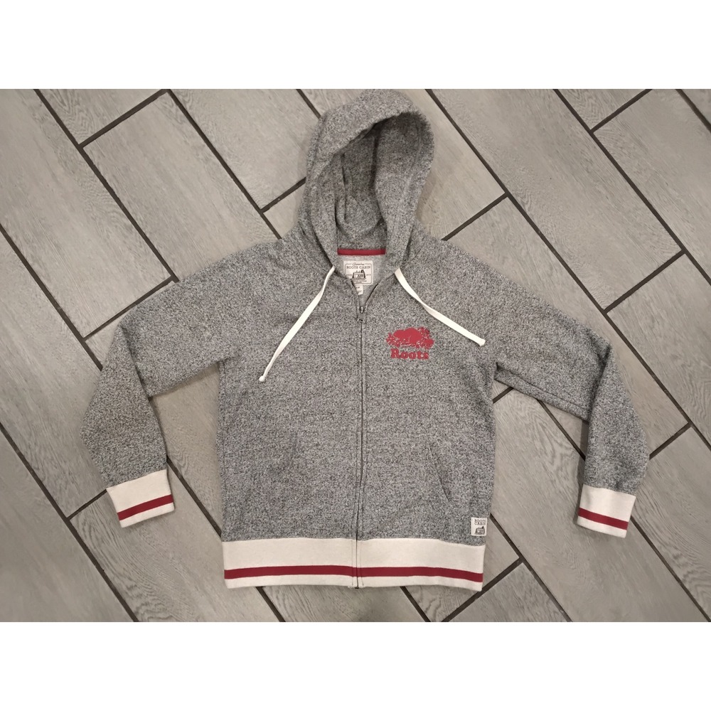 Roots Cabin‎ Salt and Pepper Full Zip Hoodie Grey Red Beaver Logo Small